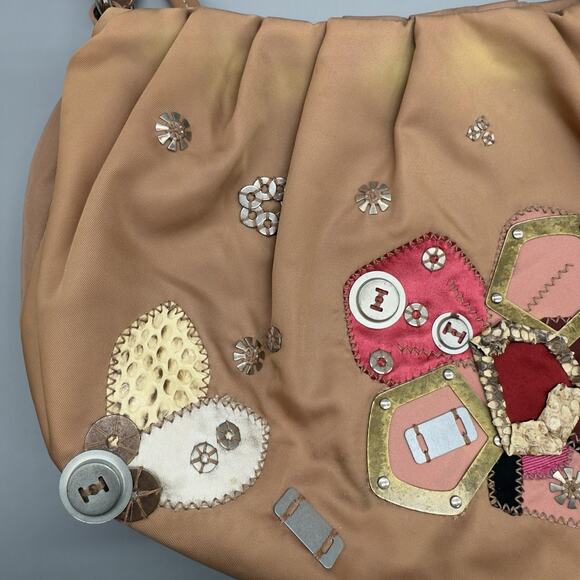 Prada Nylon Floral Applique Shoulder Bag Pink Beige Made in Italy - Picture 2 of 16